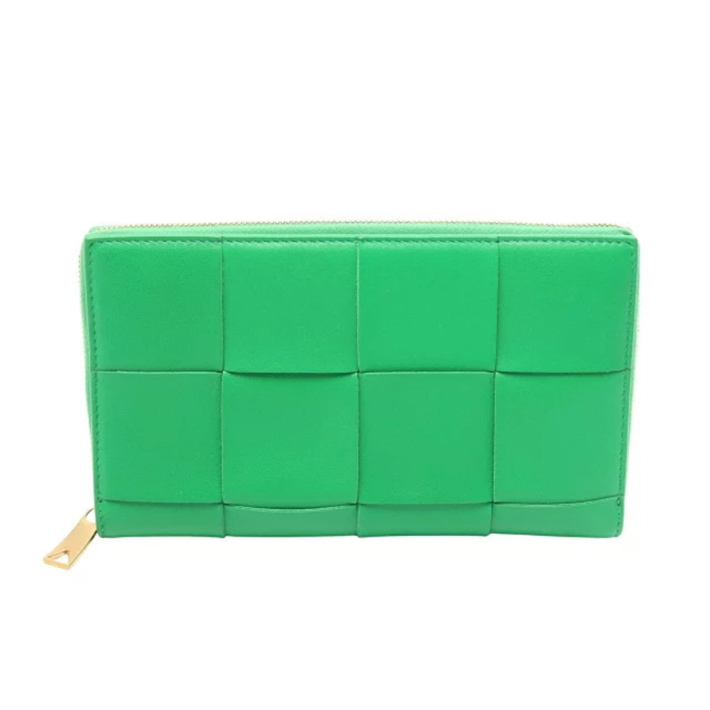 Bottega Veneta Maxi Intrecciato Zip Around Wallet Leather Green